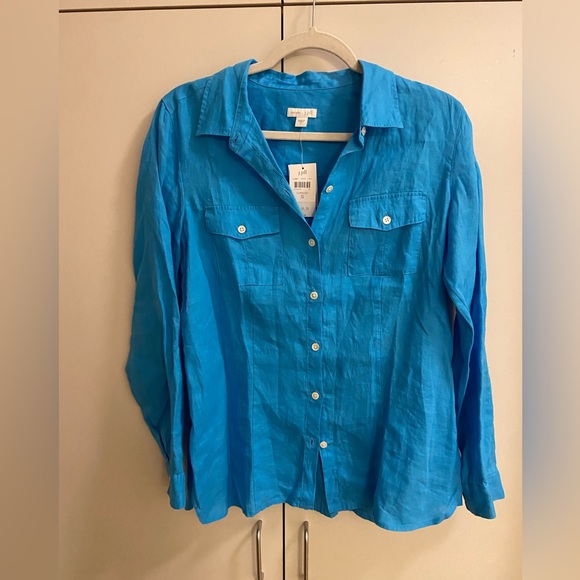 J Jill Button Down Blouse in blue - Picture 2 of 2